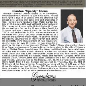 Blanton Speedy Glenn (1935-2014)