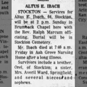 Obituary for ALTUS E. IBACH