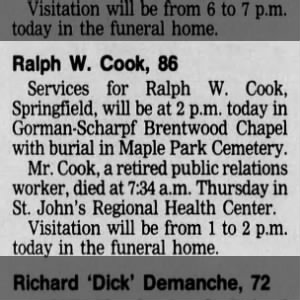 Ralph W Cook obituary