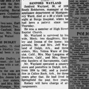 Obituary for SANFORD WAYLAND