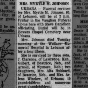 Obituary for MYRTLE M. JOHNSON