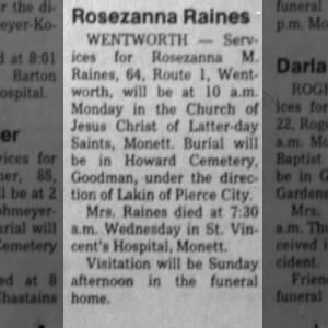Obituary for Rosezanna Raines