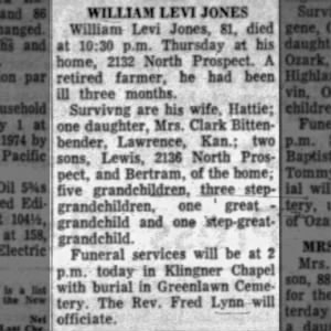 Obituary for WILLIAM LEVI JONES