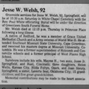 Obituary for Jesse W. Welsh