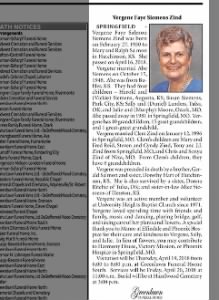 Obituary for Vergene Faye Salmon Siemens Zind